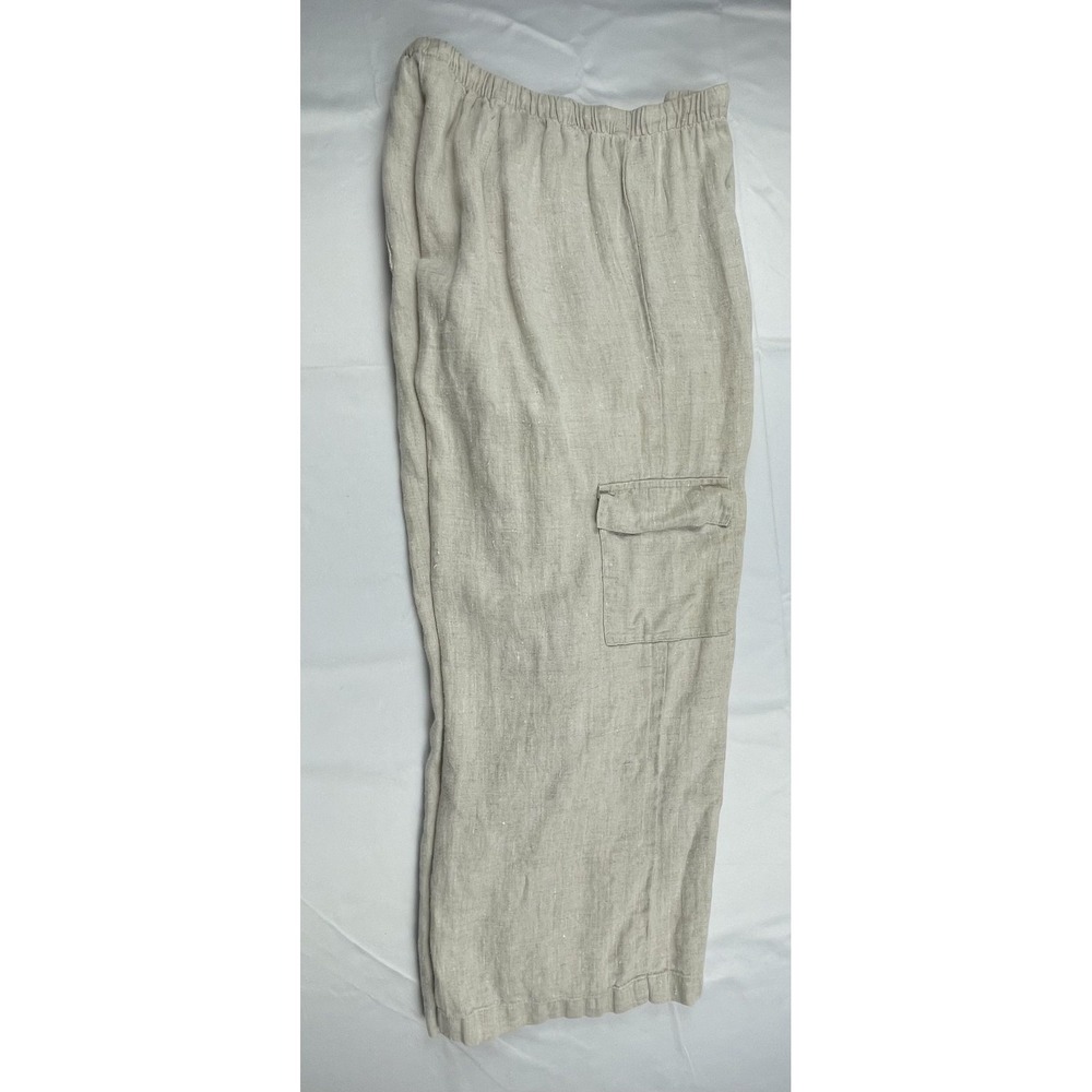 CHICOS LINEN PANTS WOMEN SIZE 2‎ BEIGE WIDE LEG ELASTIC WAIST CASUAL PULL ON